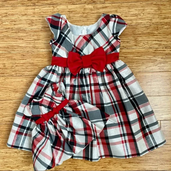 xs homecoming dresses Girls Green Christmas Dress with Plaid Bow | Sizes 4T–8T main image 1